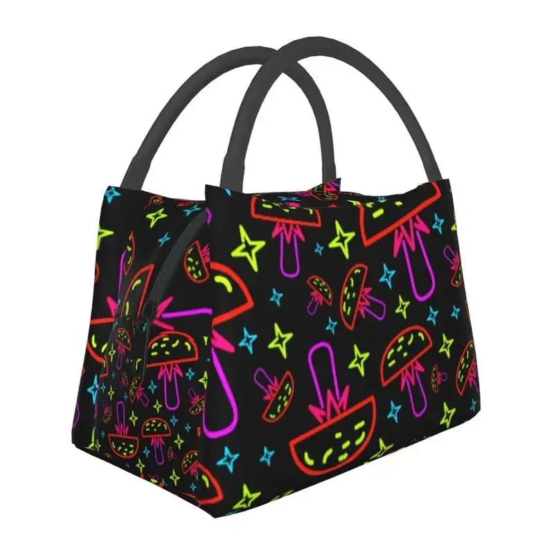 

Custom Psychedelic Magic Neon Trippy Mushrooms Lunch Bags Women Warm Cooler Insulated Box for Work Pinic or Travel