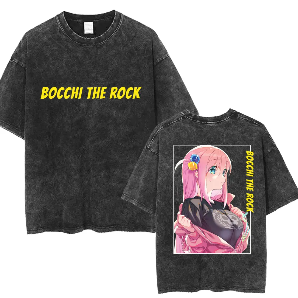 Anime Bocchi The Rock Washed Vintage T-shirts Hitori Gotoh Kessoku Band Short Sleeve Men Women Oversized Cotton Fashion T Shirts