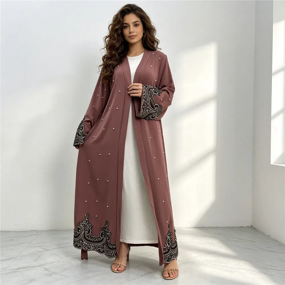 Dubai Embroidery Beaded Open Abaya Cardigan Women Muslim Long Maxi Dress Turkey Kaftan Kimono Robe Ramadan Arab Islamic Clothing