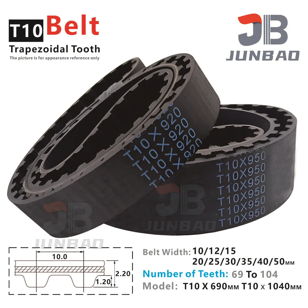 Trapezoidal Tooth T10-Type Timing Belt Pitch Length LP=690MM To 1040MM Width 10 12 15 20 25 30 40 50MM Synchronous Teethed Belt