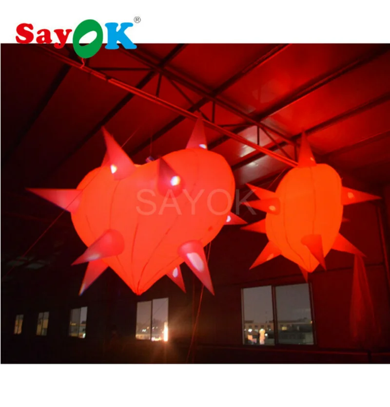 SAYOK Inflatable Heart with LED Lighting Inflatable Heart Shape Balloon for Valentines' Day Wedding Decoration