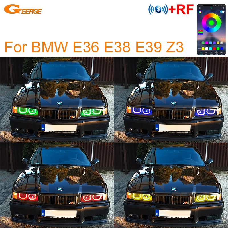 

For BMW 3 5 7 Series E36 E38 E39 Bluetooth App Ultra Bright Multi Color DTM Style RGB LED Angel Eyes Kit Halo Rings