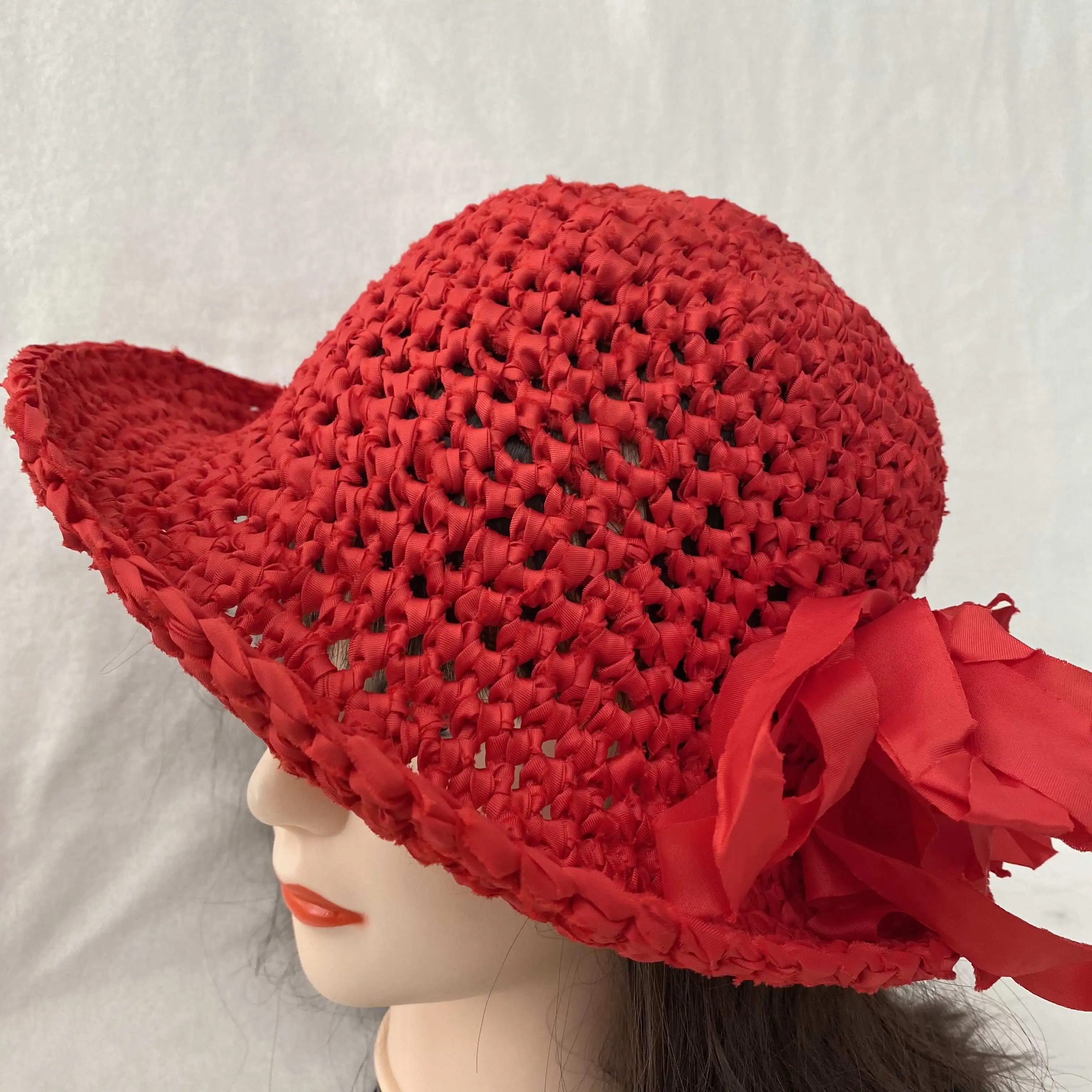 Womens Solid Color Crochet Bucket Hat Wide Brim Round Crown Summer Style for Coastal Holiday Getaways and Weekend Coffee Dates