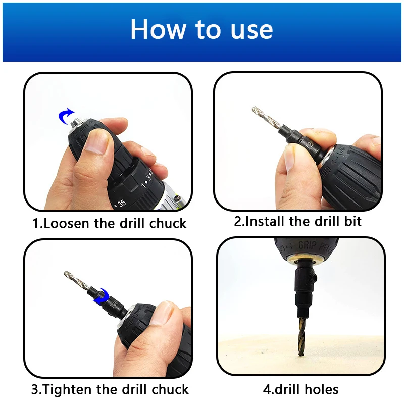 

Countersink Drill Woodworking Drill Bit Set Drilling Pilot Holes For Screw Sizes #5 #6 #8 #10 #12 With a Wrench Tools