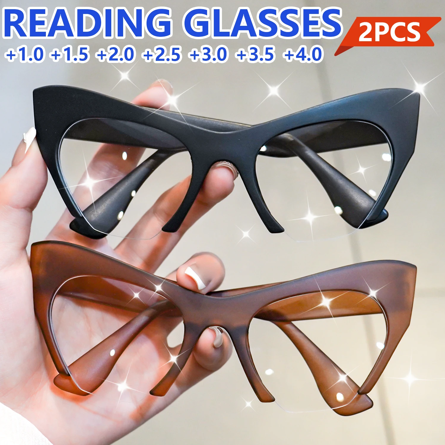 2 Stück stilvolle Cat-Eye-Lesebrille mit großem Rahmen, einfache Retro-Lesebrille, geeignet für Männer und Frauen – Detail 1