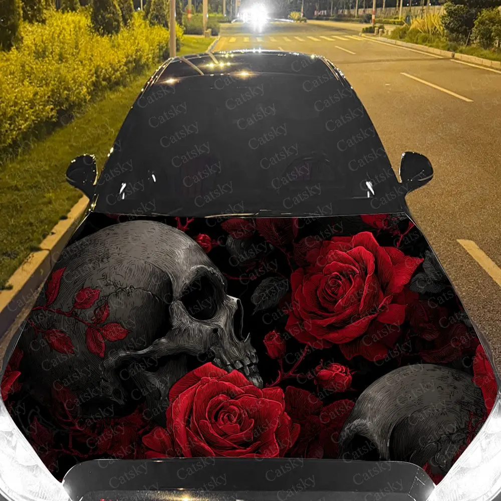 

Elegant Gothic Skull Rose Car Hood Sticker,Waterproof Self-Adhesive Vinyl Graphics Decals,Decorative Auto Accessories Stickers