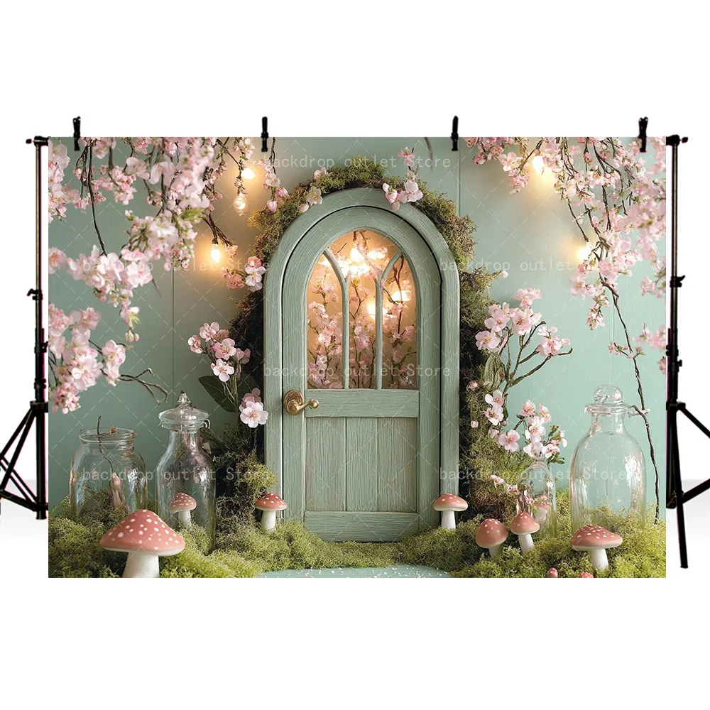 Mehofond Spring Wooden Cottage Photography Background Flower Mushroom Garden Baby Children Birthday Decoration Background
