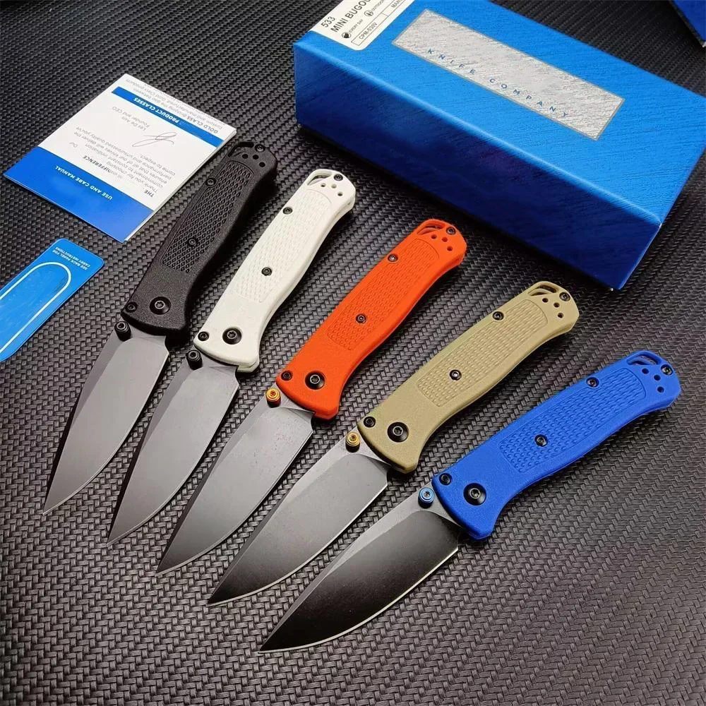 BM 533 Mini Bugout EDC Folding Pocket Knife Black/ White Blade Survival Tactical Knife Outdoor Hunting Hand EDC Utility Tools