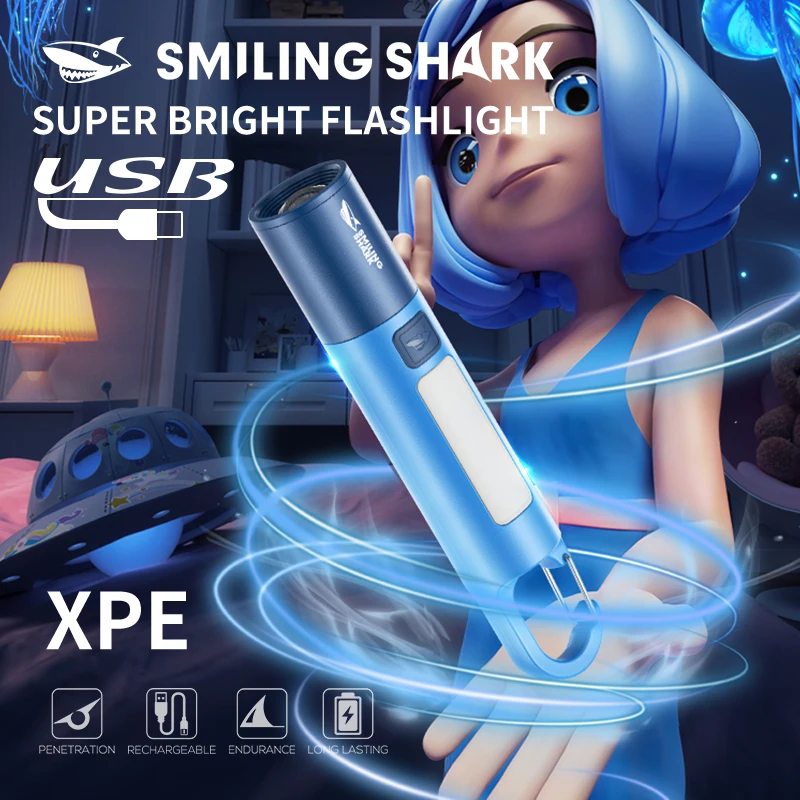 1PC SMILINGSHARK Keychainlight Rechargeable LED Mini Flashlight Super Bright Zoomable 3Modes Torchlight for Outdoor SD1019