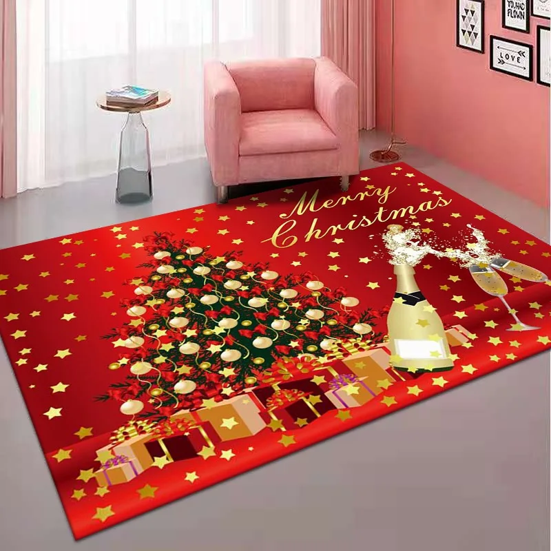 European and American Style Christmas Carpet Living Room Red Carpet Home Festive Holiday Decoration Christmas Non-slip Mat