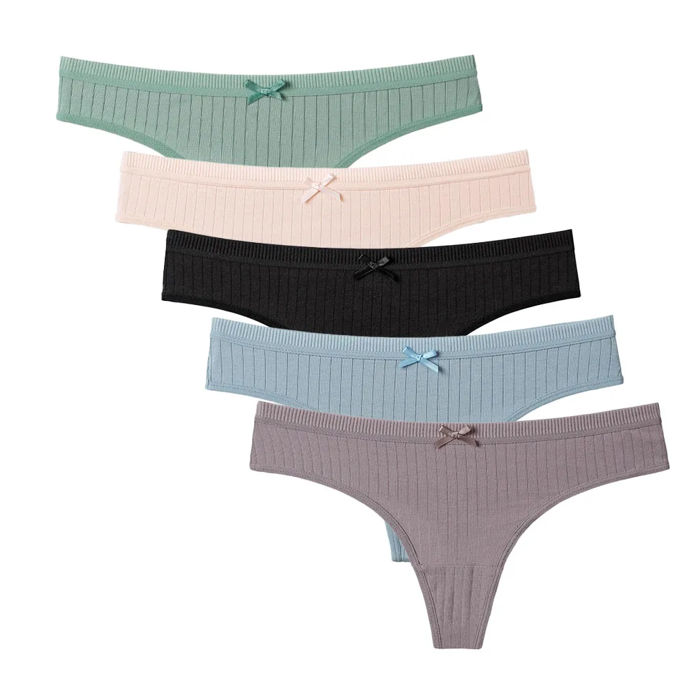 5 Pcs/set Women's Cotton Thongs Comfortable G-string Female Low-Rise T-Back Underwear Bikini Underpants Panties