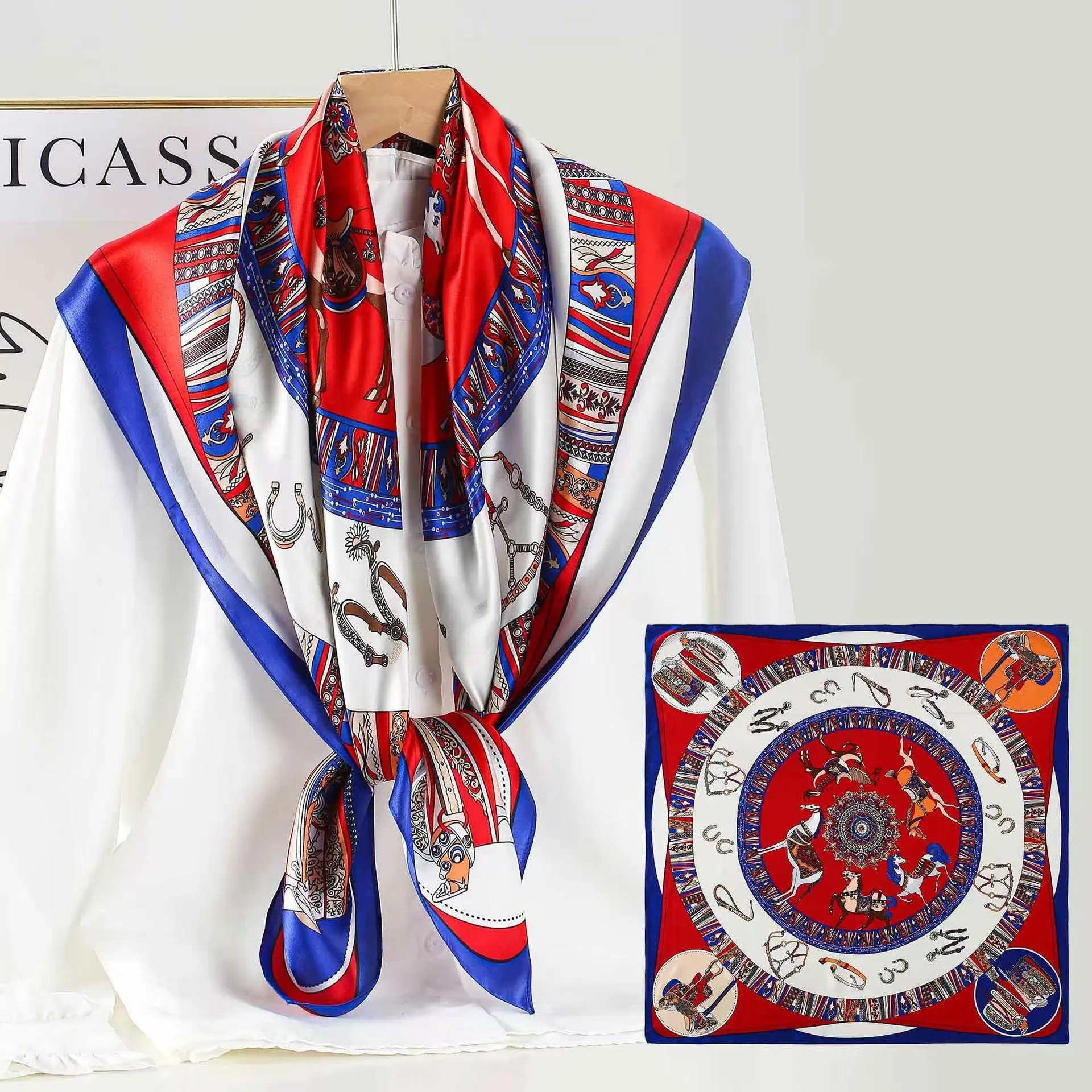 Spring and Autumn 90 Large Kerchief Chain Pattern 100% Scarf Women's All-Match Shawl Crepe Satin Plain