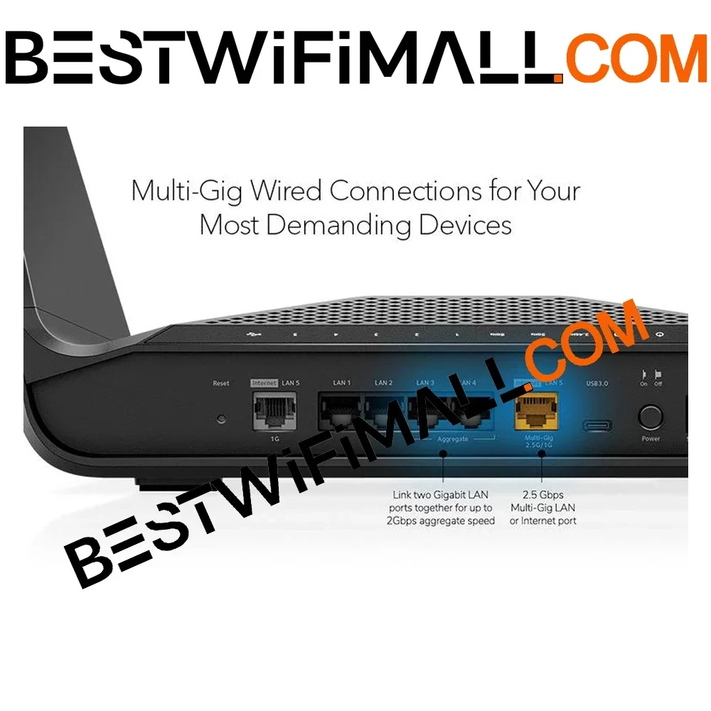 

NETGEAR RAXE300 Tri-Band WiFi 6E Router AXE7800 Nighthawk 8-Stream 7.8Gbps Speed 2,500 Sq.Ft Armor Smart Parental Controls