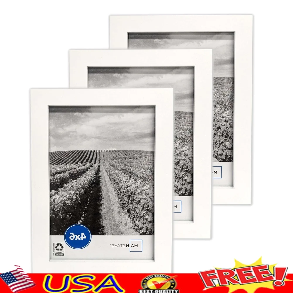 

Set of 3 White Gallery Picture Frames 4x6 Photos Adjustable Tabletop or Wall Display Modern Durable MDF Construction