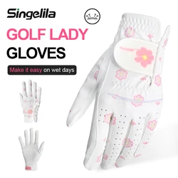 Nuovi guanti da donna sportivi con fiori stampati coreani, guanti da Golf di alta qualità, particelle di Silicone antiscivolo con palmo, abbigliamento alla moda