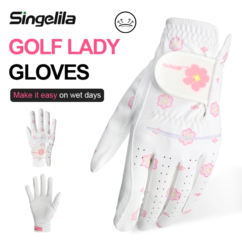Nowe koreańskie rękawiczki sportowe z kwiatowym nadrukiem, wysokiej jakości rękawiczki golfowe, antypoślizgowe cząstki silikonowe na dłonie, modna odzież