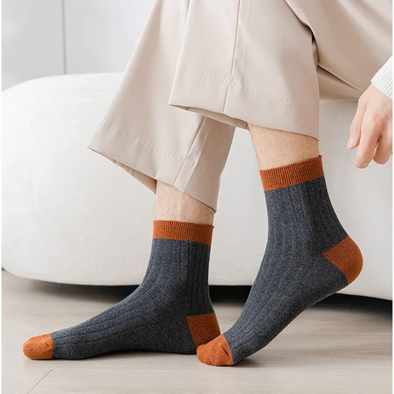 5 Pairs Cotton Socks Men Antibacterial Anti Odor Crew Socks Business Dress Patchwork Short Sock Breathable Sport Sock 4 Seasons