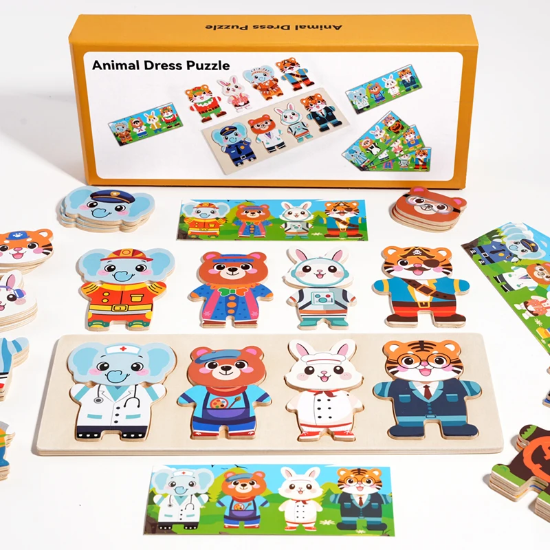 Wooden Dress Up Game 3-6 Years Old Children's Gifts Change Clothes Matching Game Animal Dress Puzzle Learning Educational Toys