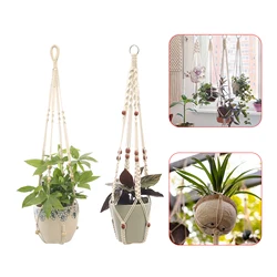 Gardening Green Plant Hanging Basket Cotton Rope Flower Pot Net Bag Handmade Macrame Potted Knotted Hanging Pocket Home Decor