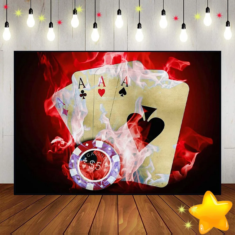 Casino Las Vegas Dice Flame Playing Cards Background Custom Birthday Backdrop Party Photography Backdrops Decoration Photo