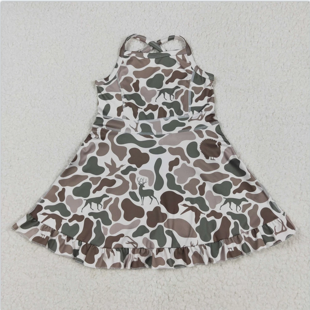 

Baby Girls Swimsuits Strap Green Deer Dogs Ducks Camo Active Wear Athletic Dresses Boutique Kids Designer Clothes Girls Dresses
