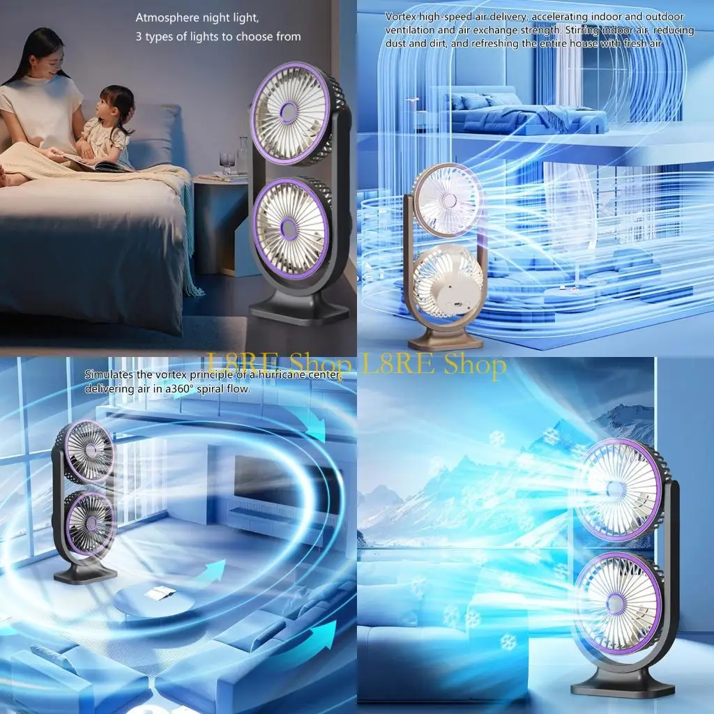 

L8RE USB Rechargeable Desktop Fan Cooling Accessories Portable Double Head Cooling