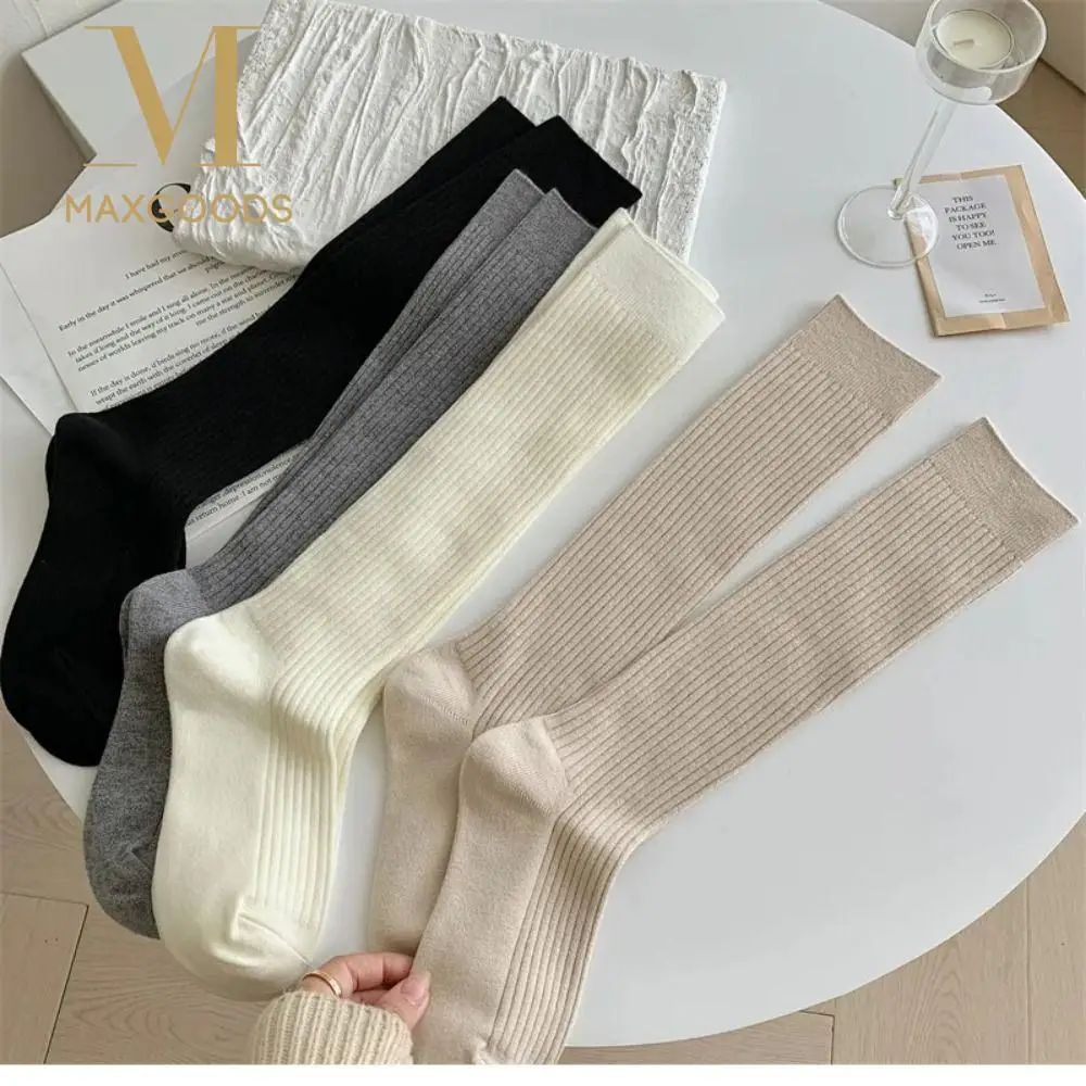 

Retro Autumn Winter Women Stockings Nylon Solid Color Soft Warm Socks Japanese Style Long Knee High Socks