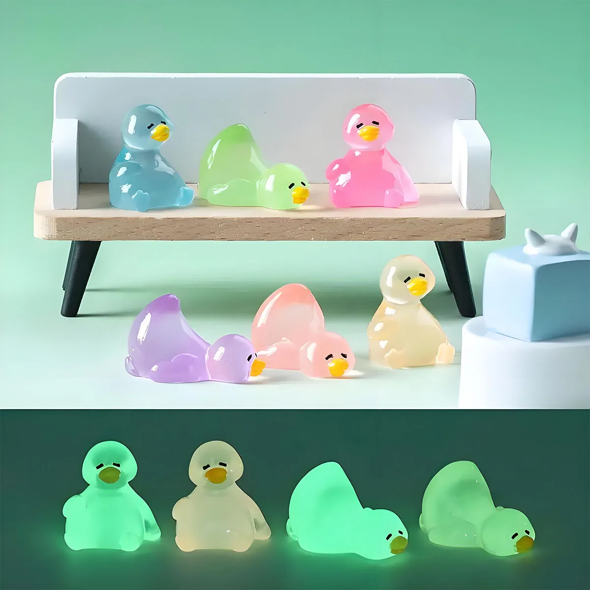 10/20pcs Glow in The Dark Ducks Mini Resin Luminous Goose Tiny Figures Cute Animal Statue for DIY Micro Landscape Plant Pot