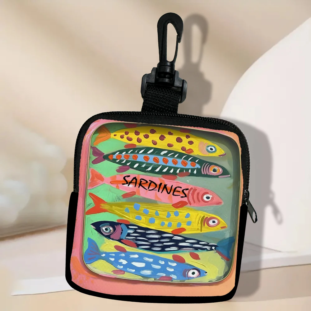 Sardinen in Olivenöl, Retro-Design, Münzgeldbörse, Polyester, Aufbewahrungstasche, Reißverschluss, Multifunktions-Schlüsselkartenhalter, tragbare Reisetasche