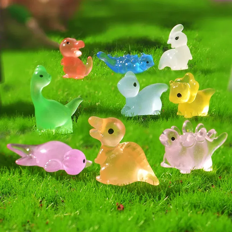 20/50 Uds Mini figuras en miniatura de dinosaurios luminosos, figuras de dinosaurios de resina que brillan en la oscuridad para micropaisaje de jardín de hadas