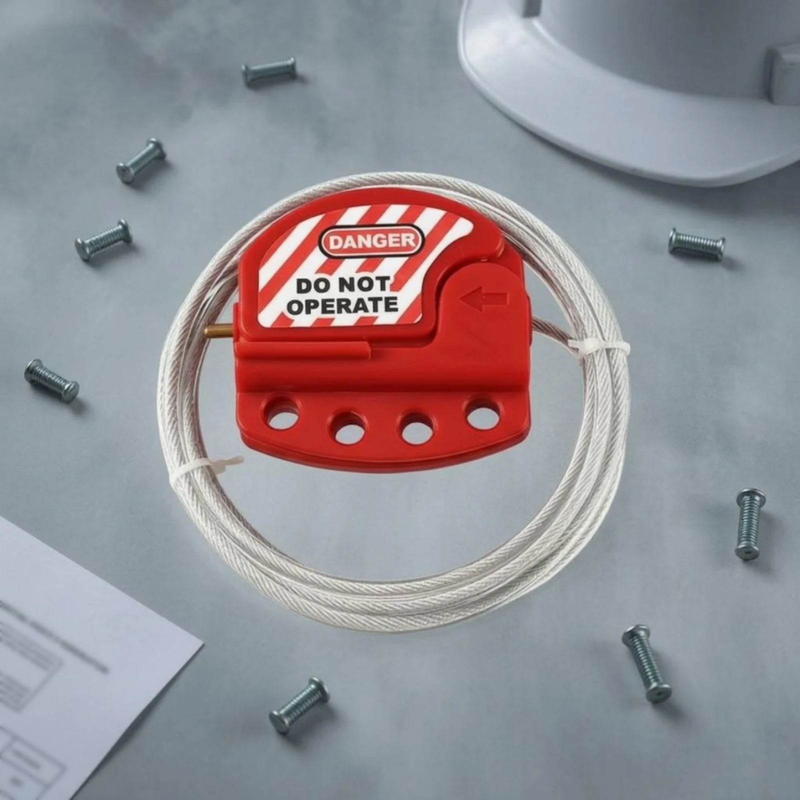 Adjustable Steel Cable Lock Coiled Lockout Tagout Cable Lock Warning Label Red