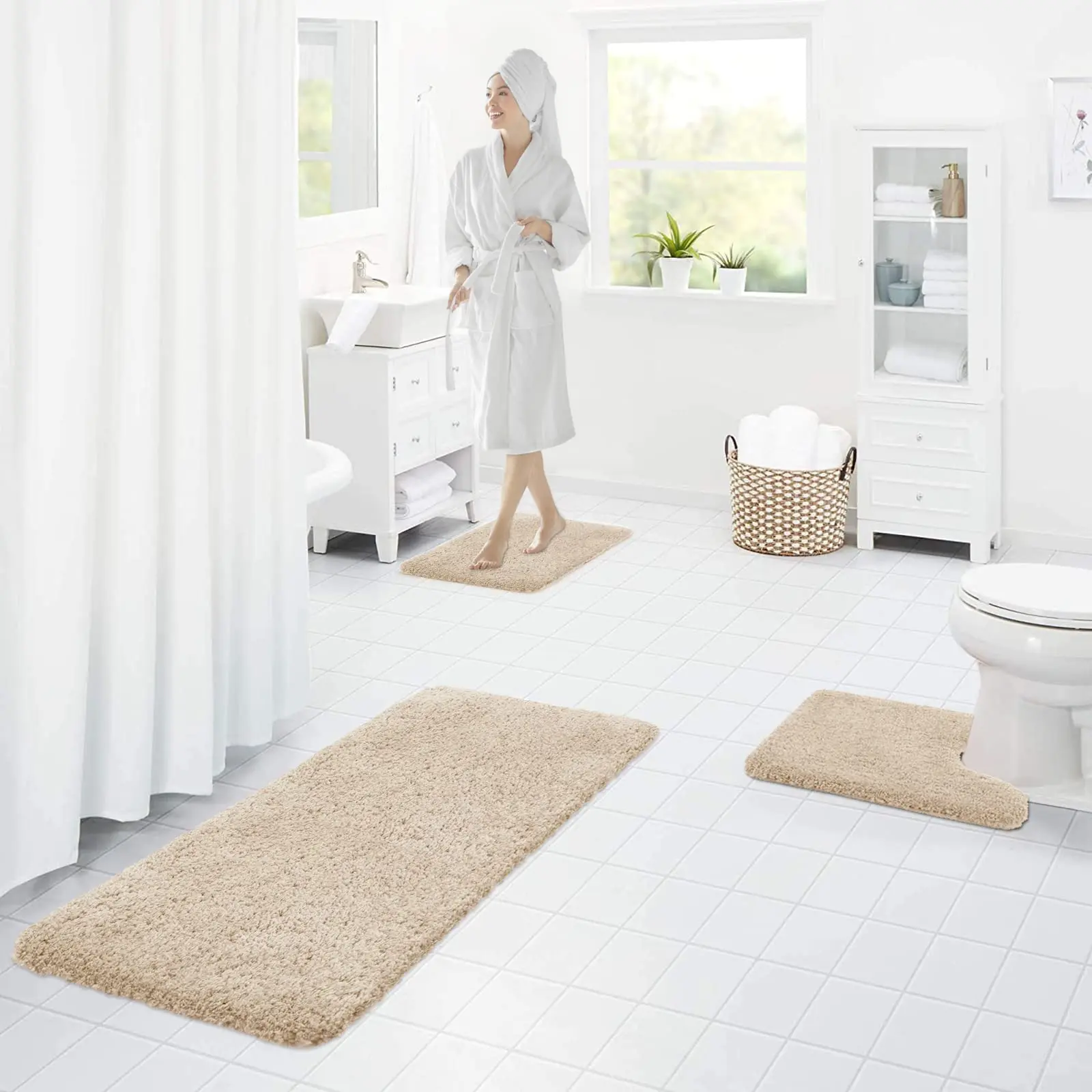 Kitinjoy Fluffy Bathroom Rugs Non-Slip Washable Absorbente Bath Mat Soft Shaggy Microfibre Bath Mats Resist Dirt Kitchen Carpets