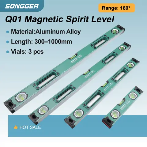 Q01 Adjustable Angle Magnetic Spirit Level Aluminum Alloy 300-1000mm 3 Vials Strong Magnet Base Metric Ruler