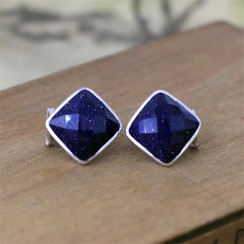 

S925 Silver Inlaid Blue Sandstone Geometric Earrings Fashion Simple Women's Earrings as a Gift for Best Friends and Girlfriends