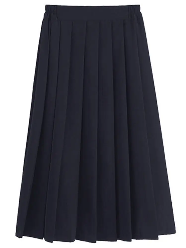 Japanese Preppy Style Women Elastic Waist Long Midi Skirt Ladies Fashion Party Skirt Female Pleated Girls School Uniform Skirt