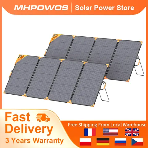 MHPOWOS 400W Bifacial Portable Solar Panel 33V Lightweight Foldable Solar Charger for Power Station IP68 Waterproof High Efficiency With Adjustable Kickstands for Camping RVs Home Backup
