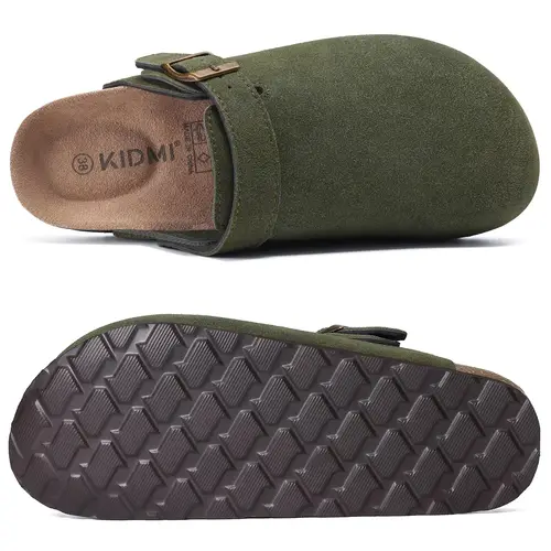 Asgard Zuecos de cuero genuino para mujer, plantilla de corcho suave, mulas de ante vacuno con correa ajustable, zapatillas cómodas sin cordones a la moda