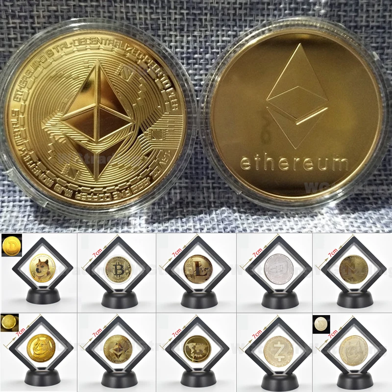 Gold Plated Bitcoin ETH Cryptocurrency Coin Gift Bit Coin Art Collection Physical Commemorative Replica Coin Creative Souvenir