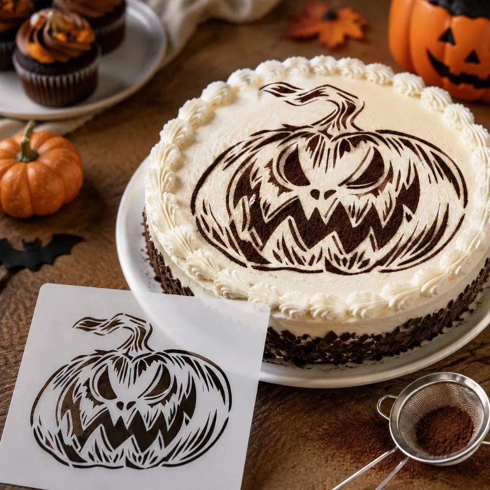 1Pc Halloween Scary Pumpkin Face Cake Stencil PET Food Grade Decor Template For Wedding Birthday Party Cookie Fondant Cake