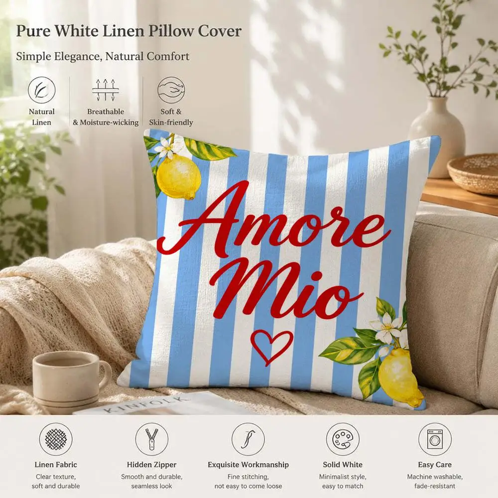 Modern Stylish Striped Autumn Lemon Cushion Cover 1/4PCS Linen Sofa Couch Bedroom Living Room Home Office Decor Pillow Case