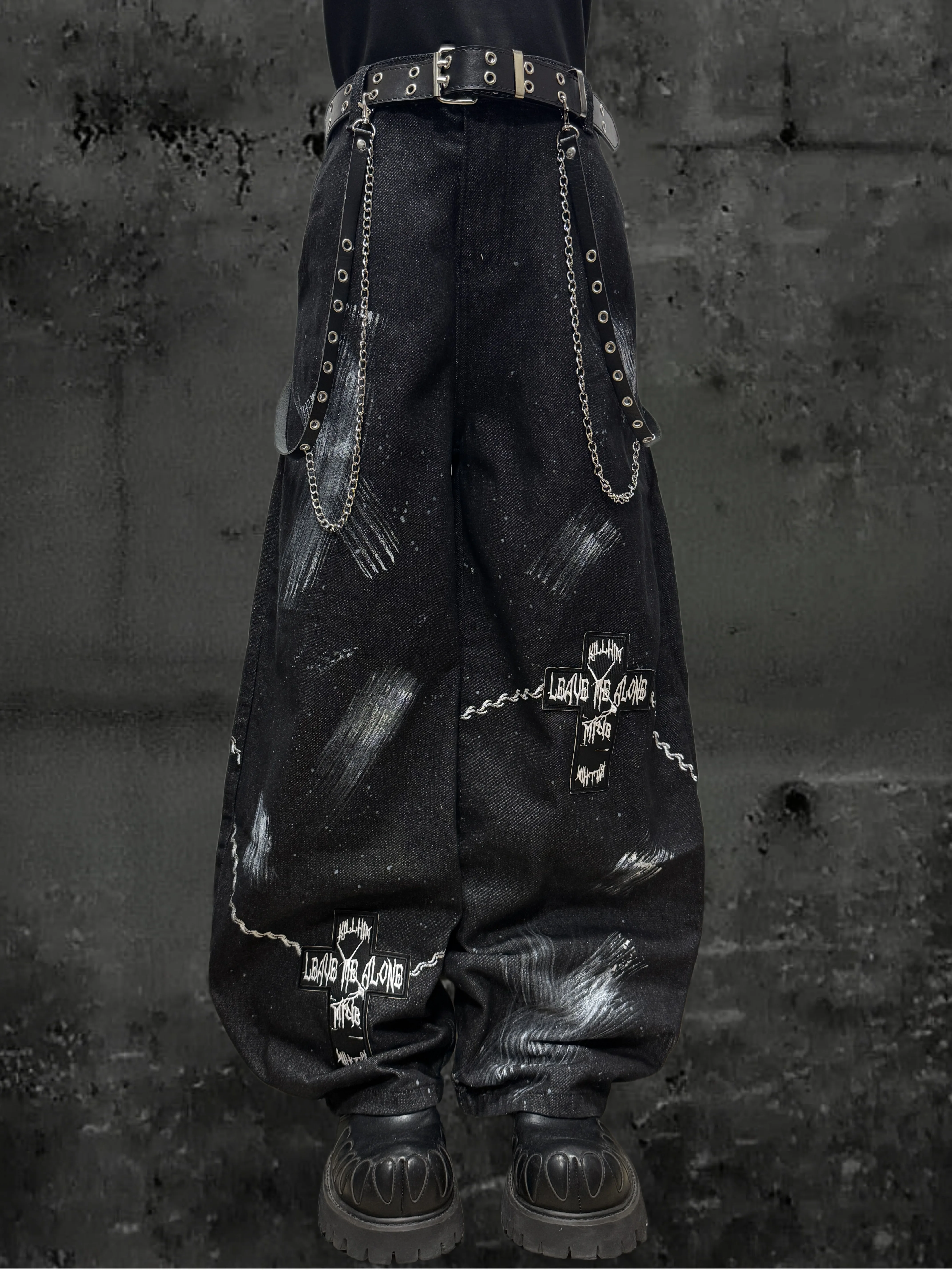American Avant-Garde Street Splash-Ink Loose Jeans Neutral Hand-Painted Graffiti Distressed Wide-Leg Pants Autumn and Winter