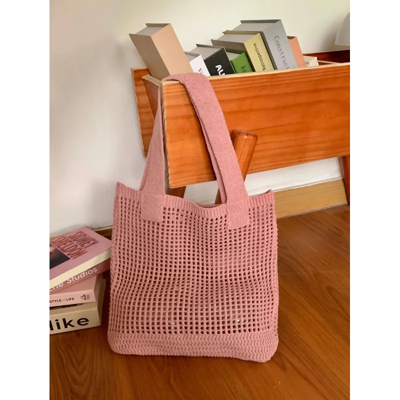 

Women's shoulder bag summer small range knit bag simple woven bag mesh hollow tote handbag