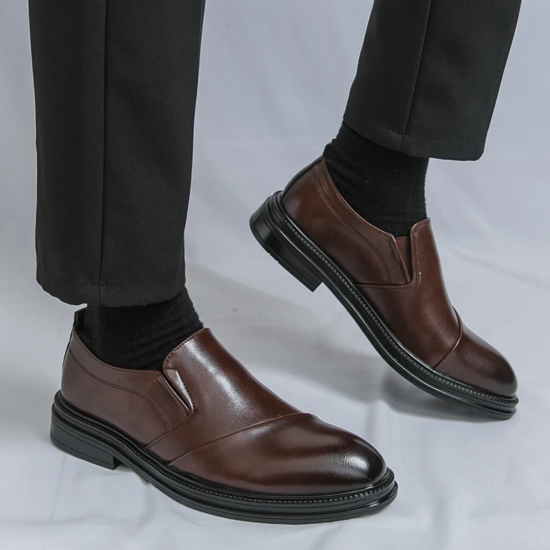 

Мужские кожаные туфли без шнуровки в стиле ретро и удобные британские стильные туфли для свадьбы или вечеринки жениха, формальный костюм для взрослых, черный, коричневый