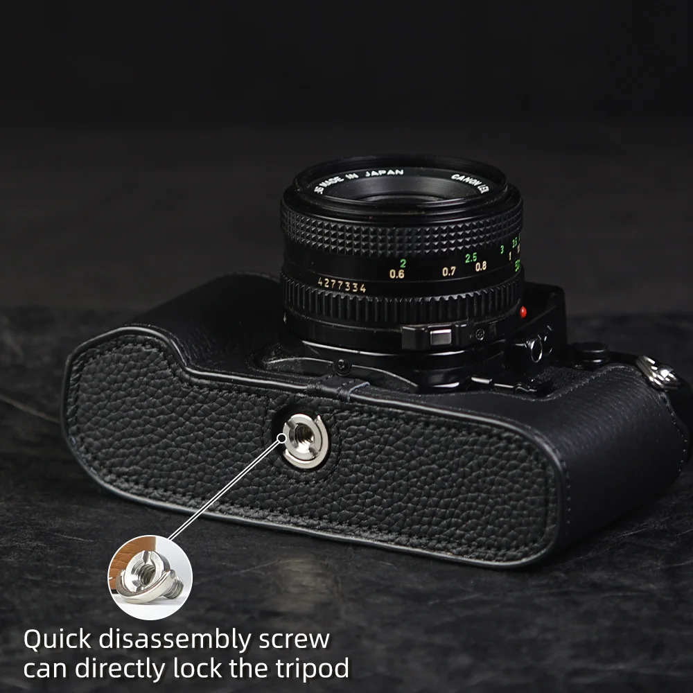 طقم حافظة جلدية لحقيبة Canon F1 مصنوعة يدويًا من الجلد الطبيعي نصف حافظة جلدية بحزام كتف ملحقات التصوير الفوتوغرافي حقيبة الكاميرا
