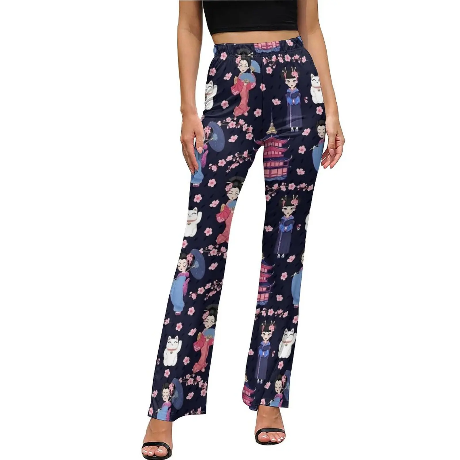 

Cute Japanese Dolls Navy Pants Elastic Waist Classic Flare Trousers Autumn Custom Aesthetic Pants Birthday Gift