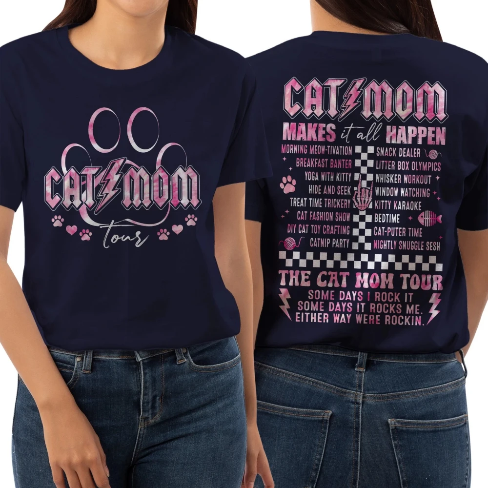 Cat Mom Tour Shirt Funny Cat Lover Gift Rock Style Pet Owner TeeVintage Tee Graphic Short Sleeve Women T-shirts for Unisex