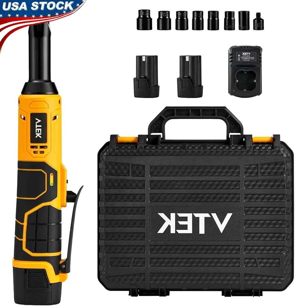 

3/8 Inch Cordless Ratchet Wrench 16.8V Electric Power Tool 40 Ft-lbs Torque 400RPM Ergonomic Handle LED Light Impact Sockets