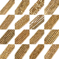 Retention Color Gold Plated Natural Hematite Stone Beads Geometry Square Spacer Beads for Jewelry Making DIY Bracelet Neckalce