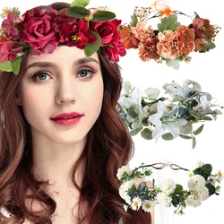 Tiara Hair Flower Crown For Women Girl Garland Princess Wreath Floral Bridal Headdress Wedding Hair Jewelry Floral Headband