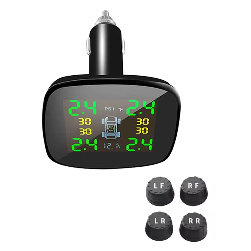 

Интеллектуальный USB-адаптер-прикуриватель ABQB-USB с TPMS, температурным датчиком и 4 внешними датчиками для отображения состояния шин
